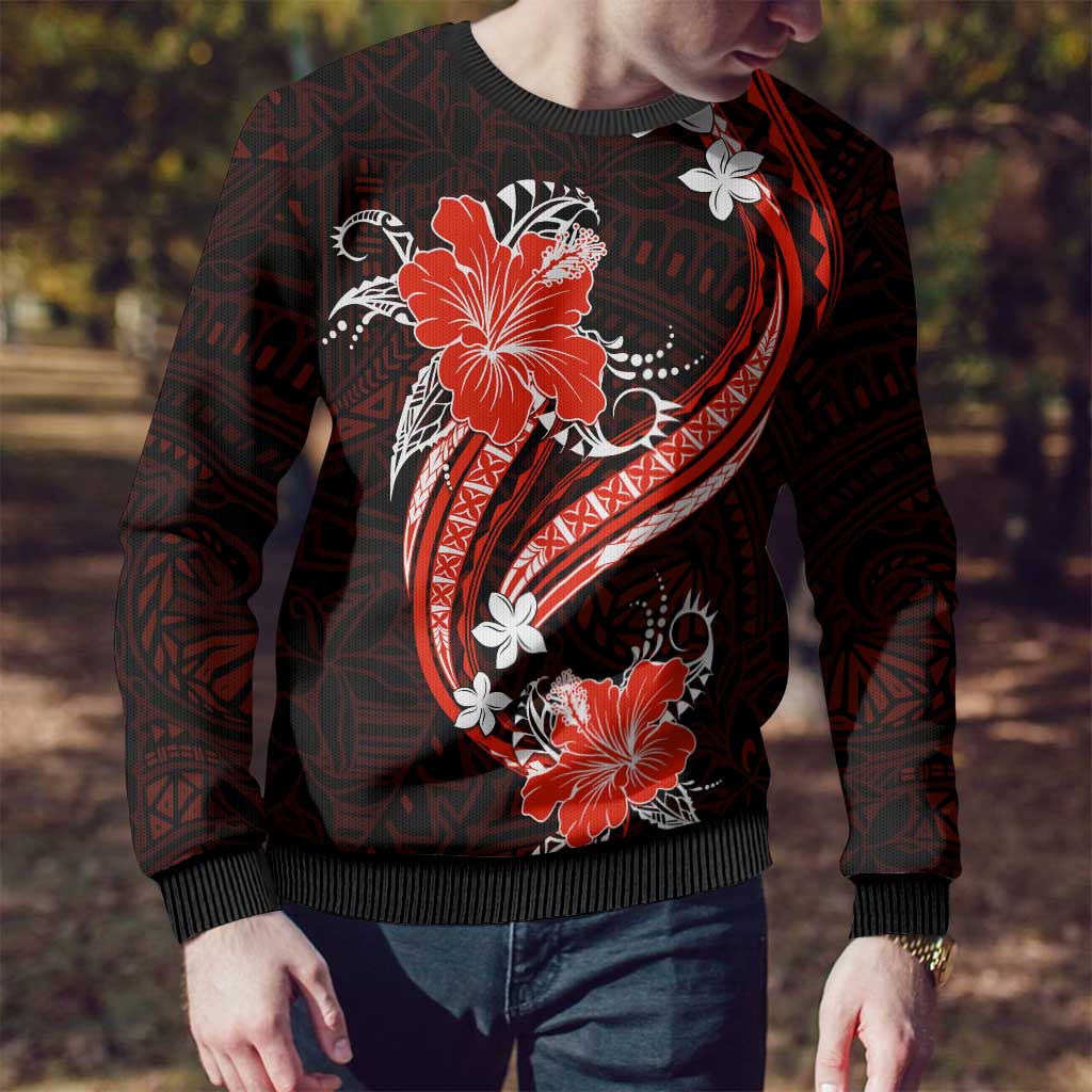 Red Polynesian Pattern With Tropical Flowers Ugly Christmas Sweater LT05 - Polynesian Pride