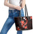 Red Polynesian Pattern With Tropical Flowers Leather Tote Bag LT05 - Polynesian Pride