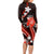 Red Polynesian Pattern With Tropical Flowers Long Sleeve Bodycon Dress LT05 - Polynesian Pride