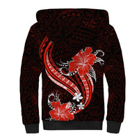 Red Polynesian Pattern With Tropical Flowers Sherpa Hoodie LT05 - Polynesian Pride