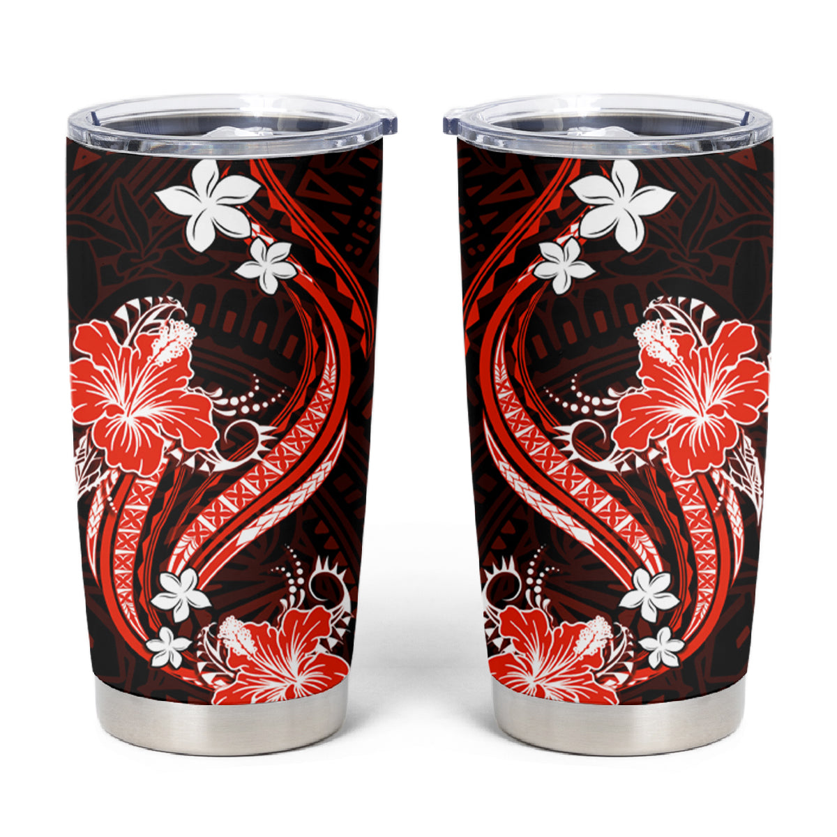 Red Polynesian Pattern With Tropical Flowers Tumbler Cup LT05 Red - Polynesian Pride