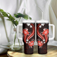 Red Polynesian Pattern With Tropical Flowers Tumbler With Handle LT05 - Polynesian Pride