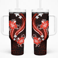 Red Polynesian Pattern With Tropical Flowers Tumbler With Handle LT05 One Size: 40 oz Red - Polynesian Pride