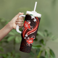 Red Polynesian Pattern With Tropical Flowers Tumbler With Handle LT05 - Polynesian Pride
