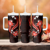 Red Polynesian Pattern With Tropical Flowers Tumbler With Handle LT05 - Polynesian Pride