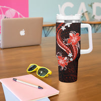 Red Polynesian Pattern With Tropical Flowers Tumbler With Handle LT05 - Polynesian Pride