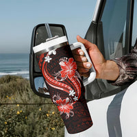 Red Polynesian Pattern With Tropical Flowers Tumbler With Handle LT05 - Polynesian Pride