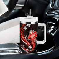 Red Polynesian Pattern With Tropical Flowers Tumbler With Handle LT05 - Polynesian Pride