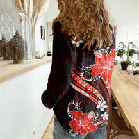 Red Polynesian Pattern With Tropical Flowers Women Casual Shirt LT05 - Polynesian Pride