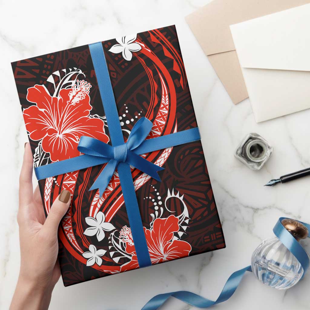 Red Polynesian Pattern With Tropical Flowers Wrapping Paper LT05 - Polynesian Pride