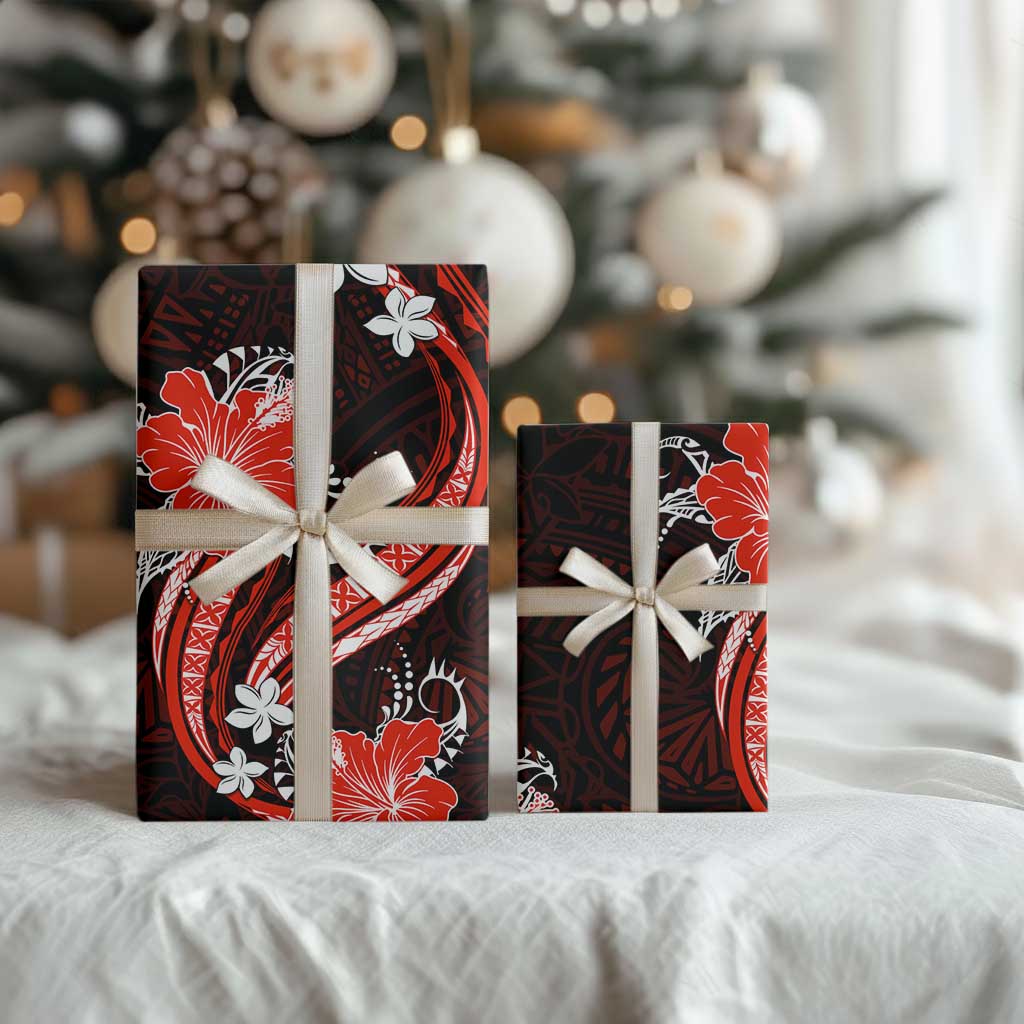Red Polynesian Pattern With Tropical Flowers Wrapping Paper LT05 - Polynesian Pride
