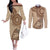 Samoa Siapo Pattern Simple Style Couples Matching Off The Shoulder Long Sleeve Dress and Long Sleeve Button Shirt LT05 Brown - Polynesian Pride