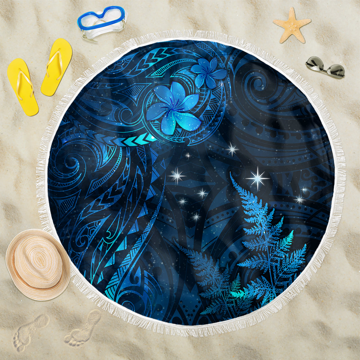 New Zealand Matariki Beach Blanket Maori New Year LT05 One Size 150cm Blue - Polynesian Pride