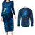 New Zealand Matariki Couples Matching Long Sleeve Bodycon Dress and Long Sleeve Button Shirt Maori New Year LT05 Blue - Polynesian Pride