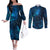 New Zealand Matariki Couples Matching Off The Shoulder Long Sleeve Dress and Long Sleeve Button Shirt Maori New Year LT05 Blue - Polynesian Pride