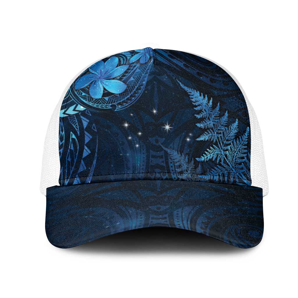 New Zealand Matariki Mesh Trucker Cap Maori New Year LT05 One Size White Blue - Polynesian Pride