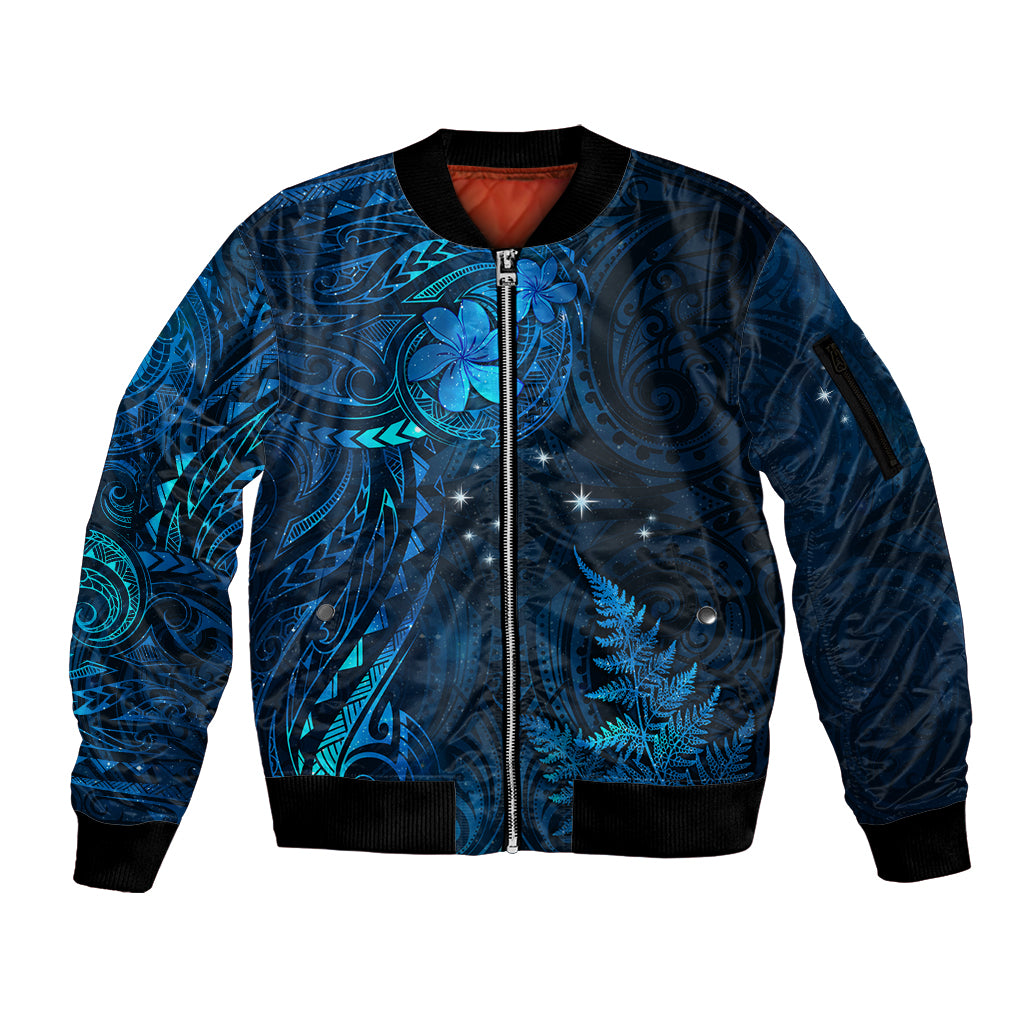 New Zealand Matariki Sleeve Zip Bomber Jacket Maori New Year LT05 Unisex Blue - Polynesian Pride