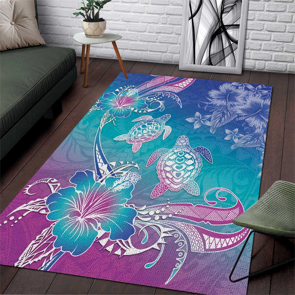 Polynesia Sea Turtle Couple Area Rug Love Is Life LT05 Blue - Polynesian Pride