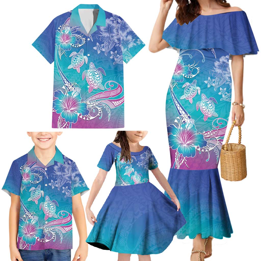 Polynesia Sea Turtle Couple Family Matching Mermaid Dress and Hawaiian Shirt Love Is Life