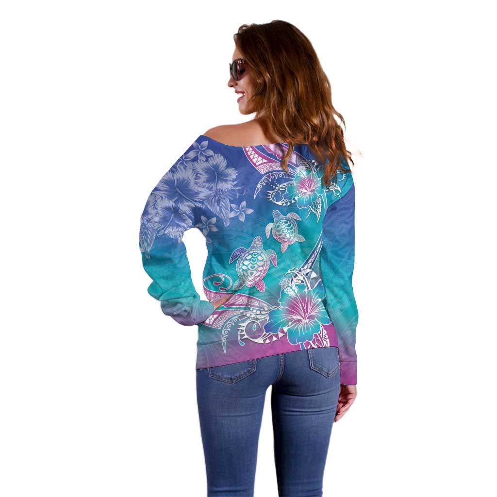 Polynesia Sea Turtle Couple Off Shoulder Sweater Love Is Life LT05 - Polynesian Pride