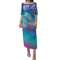 Polynesia Sea Turtle Couple Puletasi Love Is Life LT05 Long Dress Blue - Polynesian Pride