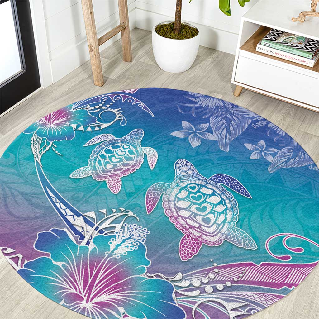 Polynesia Sea Turtle Couple Round Carpet Love Is Life LT05 Blue - Polynesian Pride