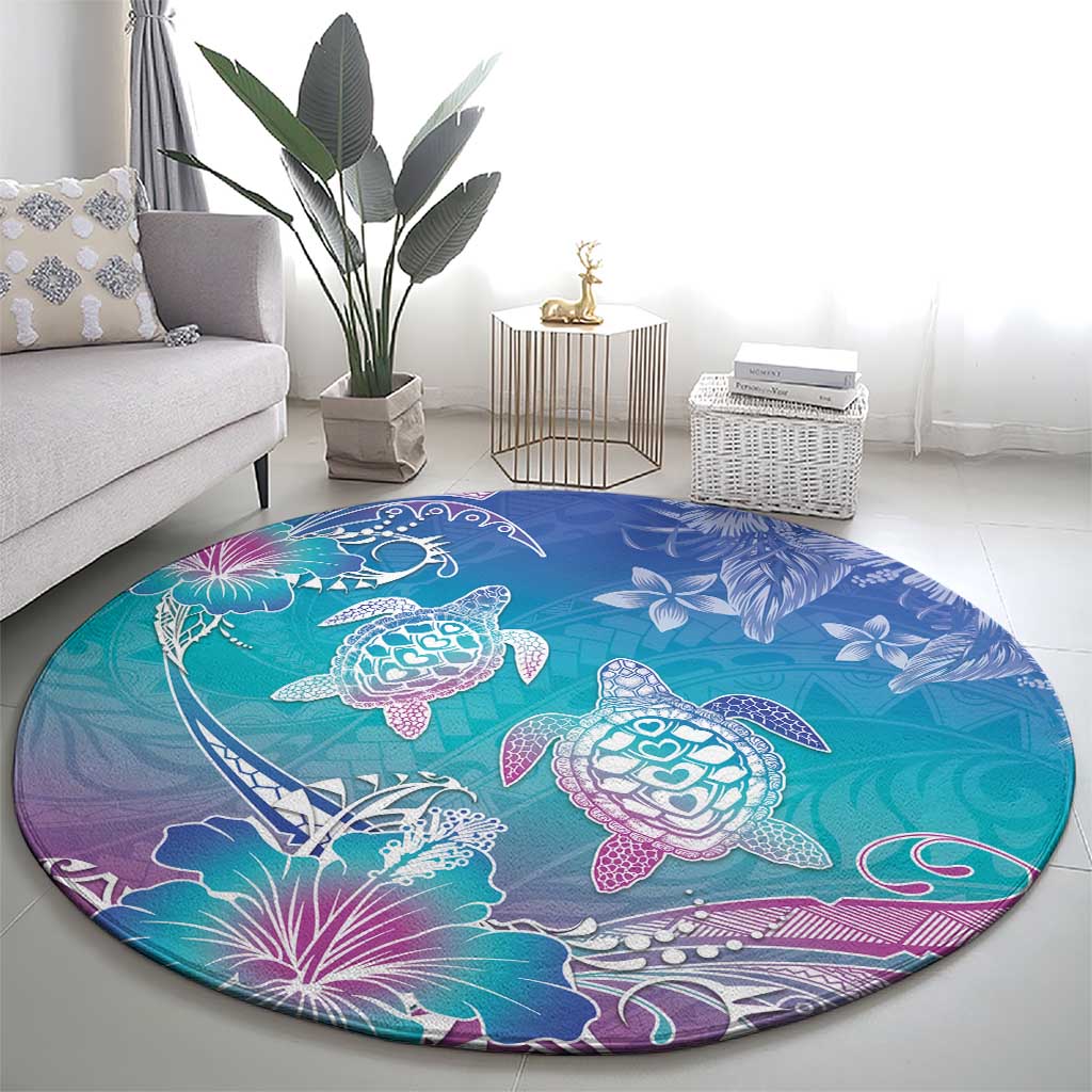 Polynesia Sea Turtle Couple Round Carpet Love Is Life LT05 - Polynesian Pride