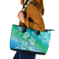 Polynesia Sea Turtle Couple Leather Tote Bag I Am Turtley In Love With You LT05 Turquoise - Polynesian Pride