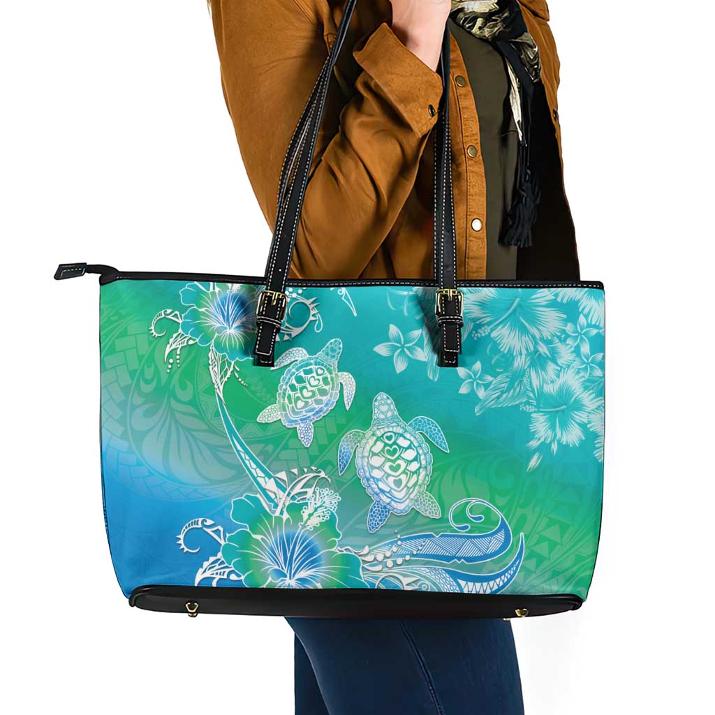 Polynesia Sea Turtle Couple Leather Tote Bag I Am Turtley In Love With You LT05 - Polynesian Pride