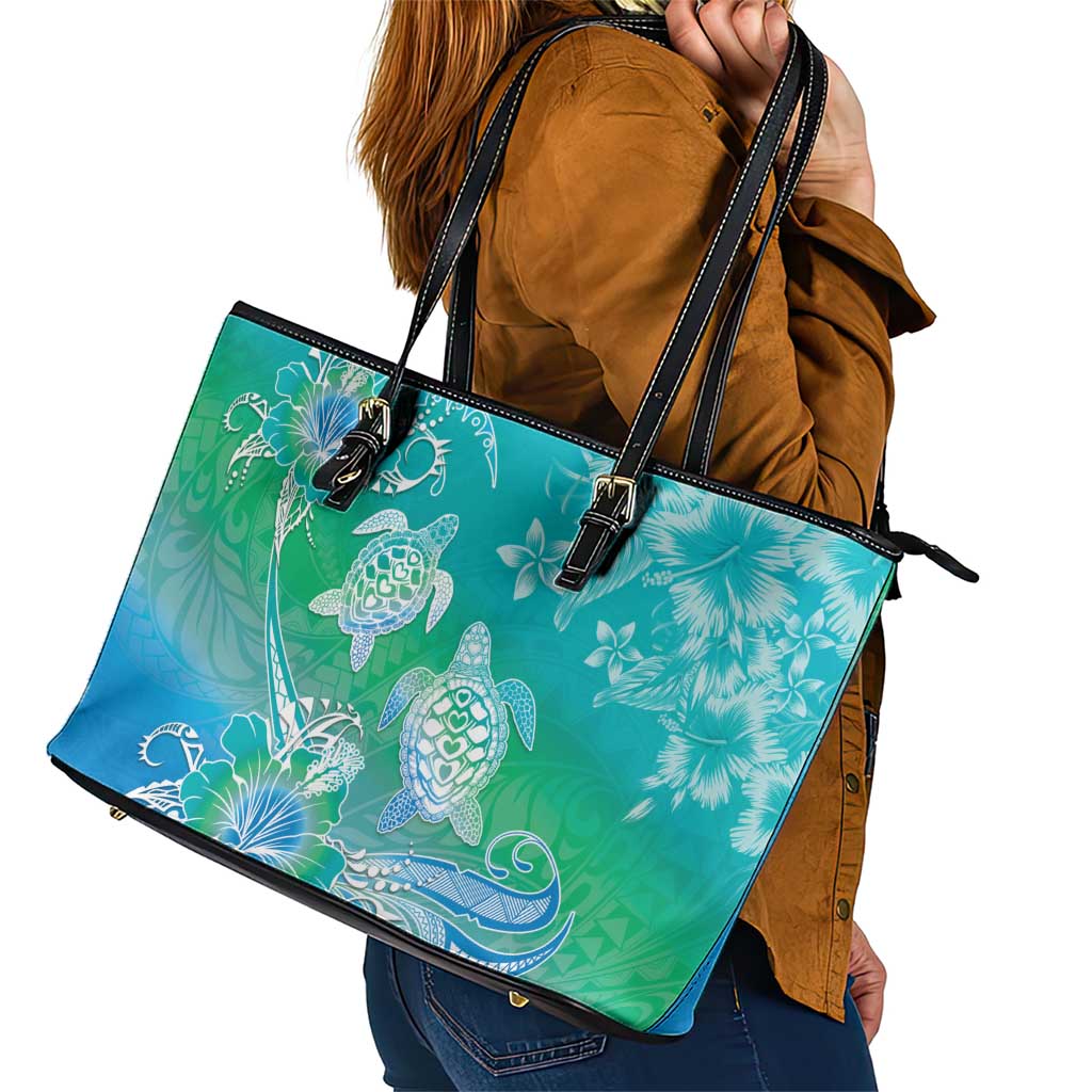 Polynesia Sea Turtle Couple Leather Tote Bag I Am Turtley In Love With You LT05 - Polynesian Pride