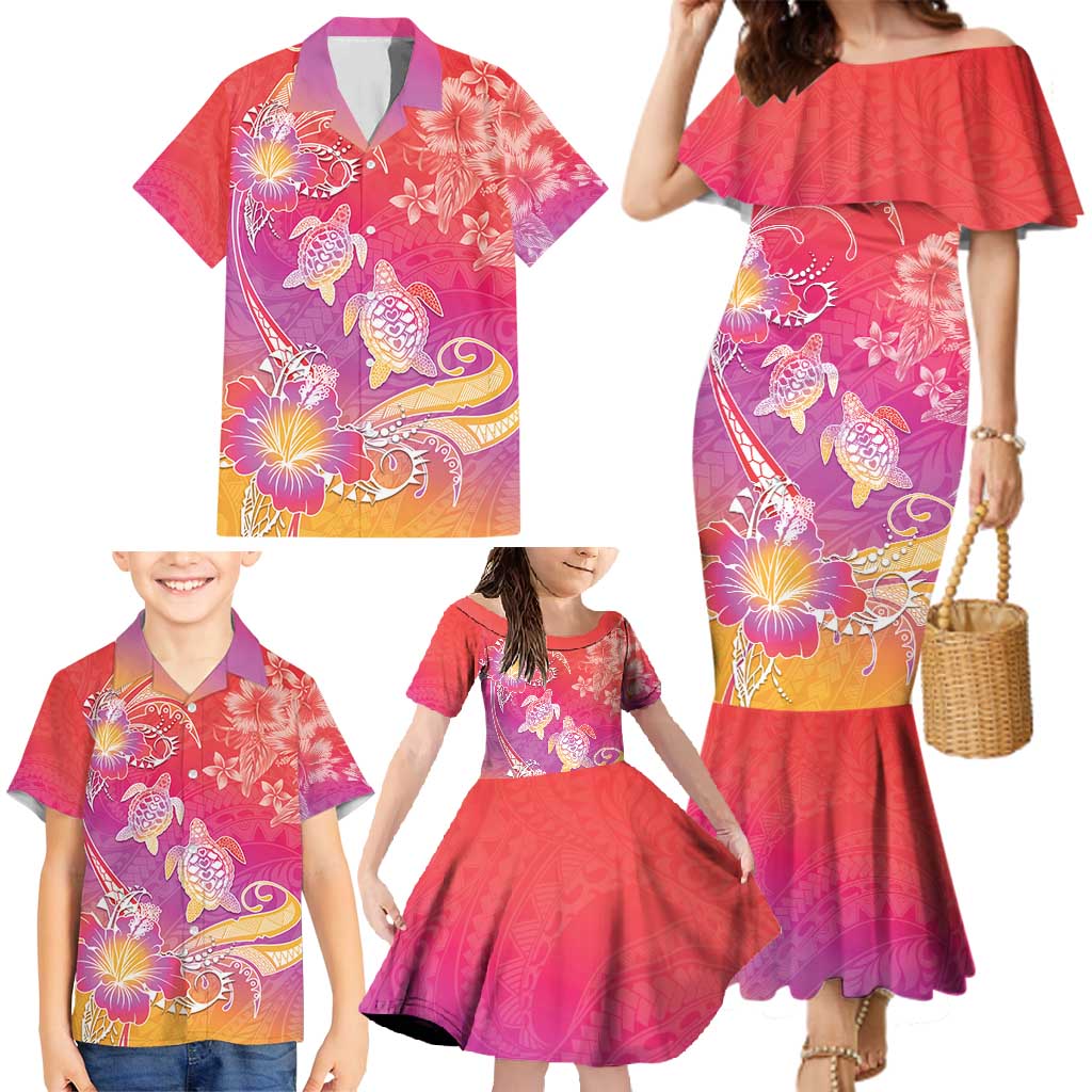 Polynesia Sea Turtle Couple Family Matching Mermaid Dress and Hawaiian Shirt One Soul One Love