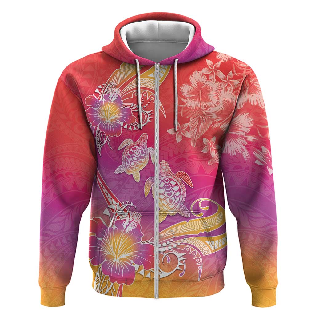 Polynesia Sea Turtle Couple Hoodie One Soul One Love LT05 Zip Hoodie Red - Polynesian Pride