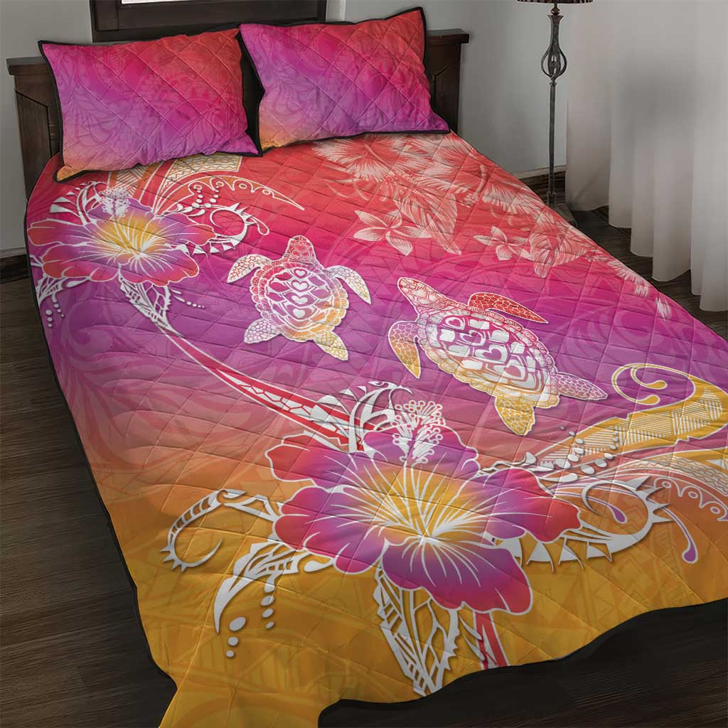 Polynesia Sea Turtle Couple Quilt Bed Set One Soul One Love LT05 Red - Polynesian Pride