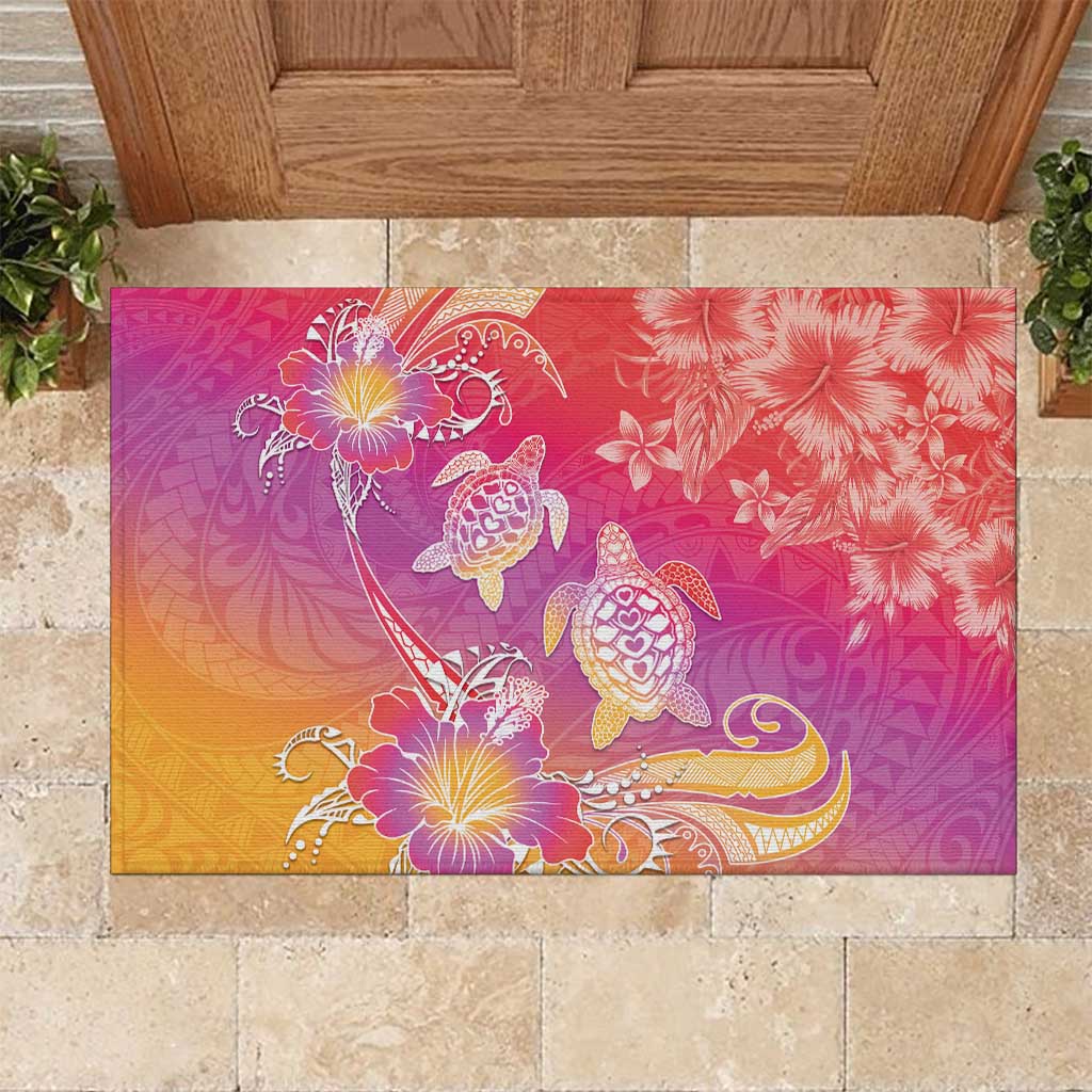 Polynesia Sea Turtle Couple Rubber Doormat One Soul One Love LT05 Red - Polynesian Pride