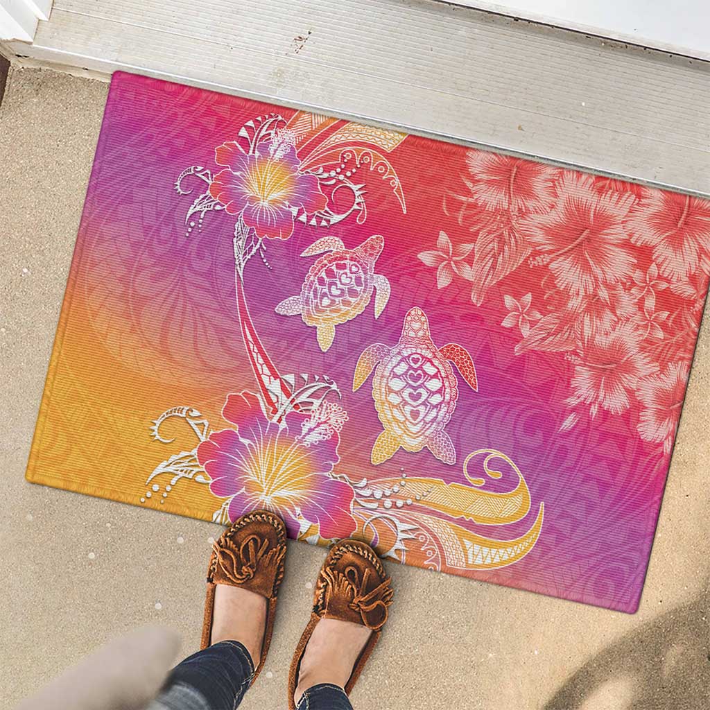 Polynesia Sea Turtle Couple Rubber Doormat One Soul One Love LT05 - Polynesian Pride