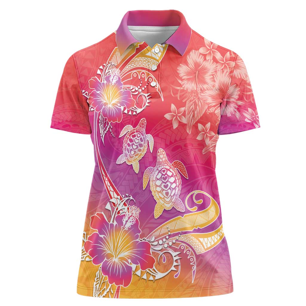 Polynesia Sea Turtle Couple Women Polo Shirt One Soul One Love LT05 Female Red - Polynesian Pride