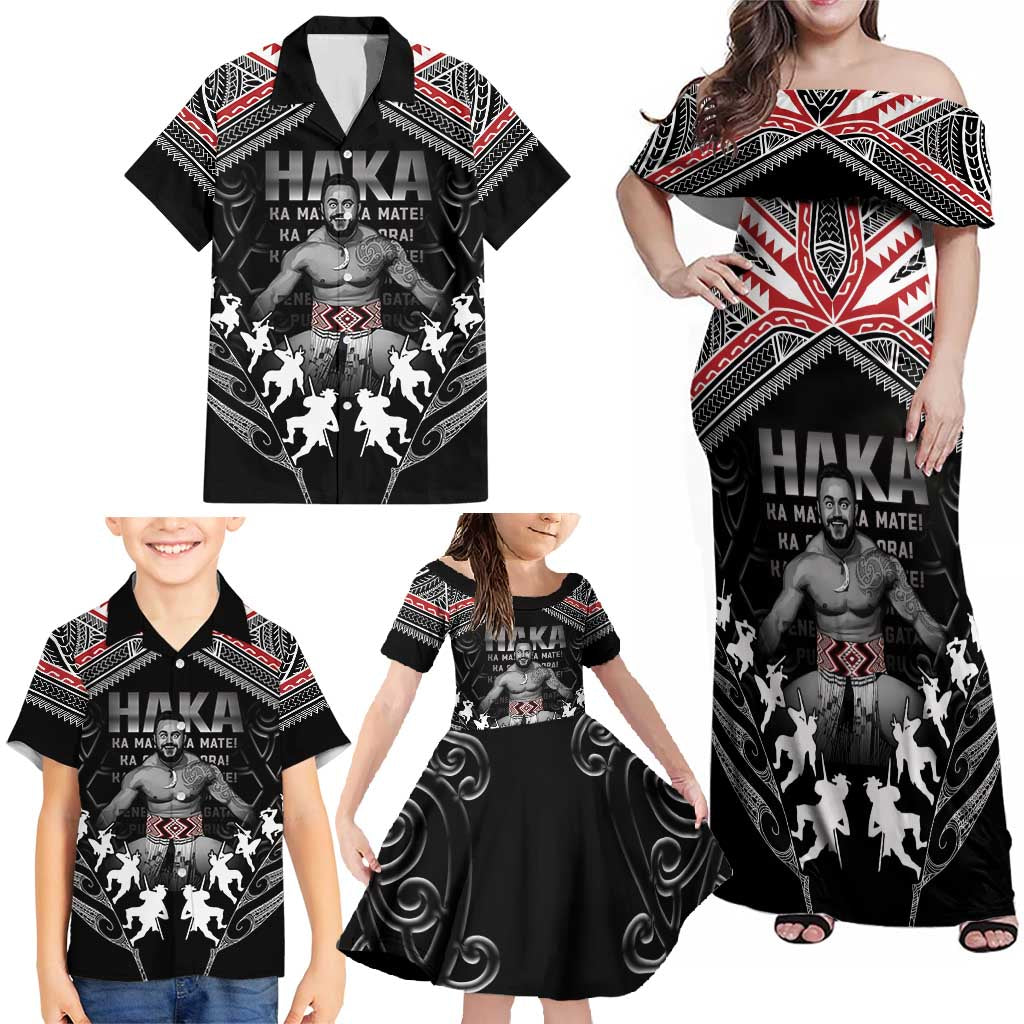 New Zealand Aotearoa Family Matching Off Shoulder Maxi Dress and Hawaiian Shirt Traditional Kapa Haka