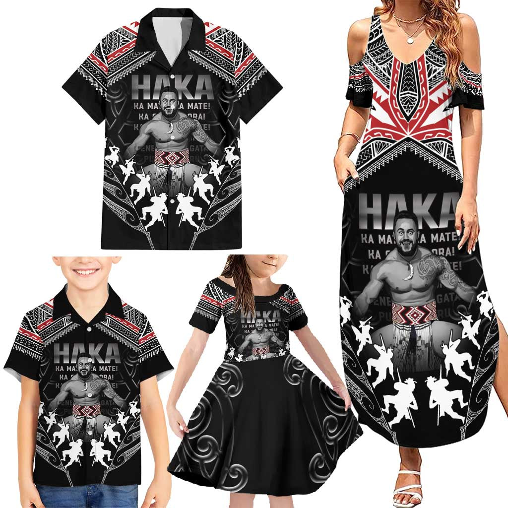 New Zealand Aotearoa Family Matching Summer Maxi Dress and Hawaiian Shirt Traditional Kapa Haka