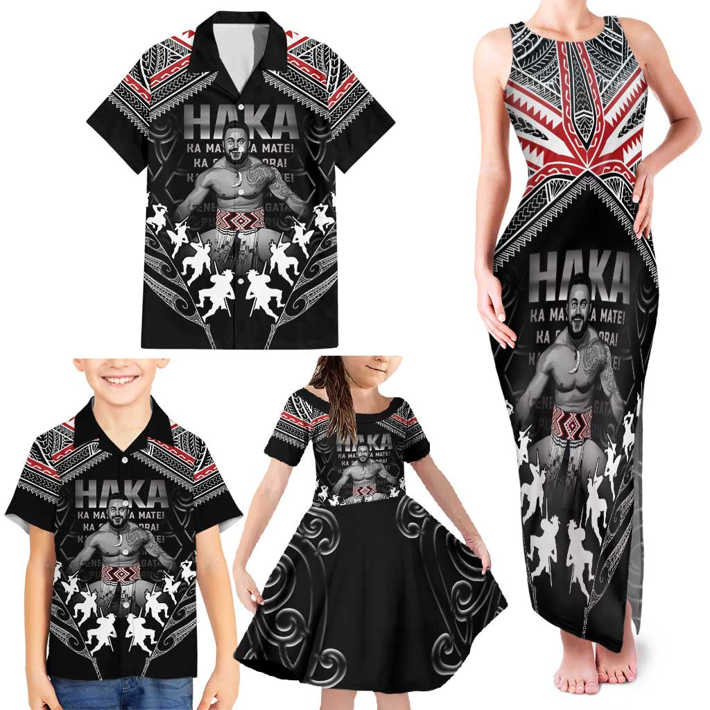 New Zealand Aotearoa Family Matching Tank Maxi Dress and Hawaiian Shirt Traditional Kapa Haka