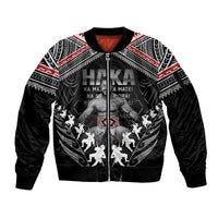 New Zealand Aotearoa Sleeve Zip Bomber Jacket Traditional Kapa Haka LT05 Unisex Black - Polynesian Pride