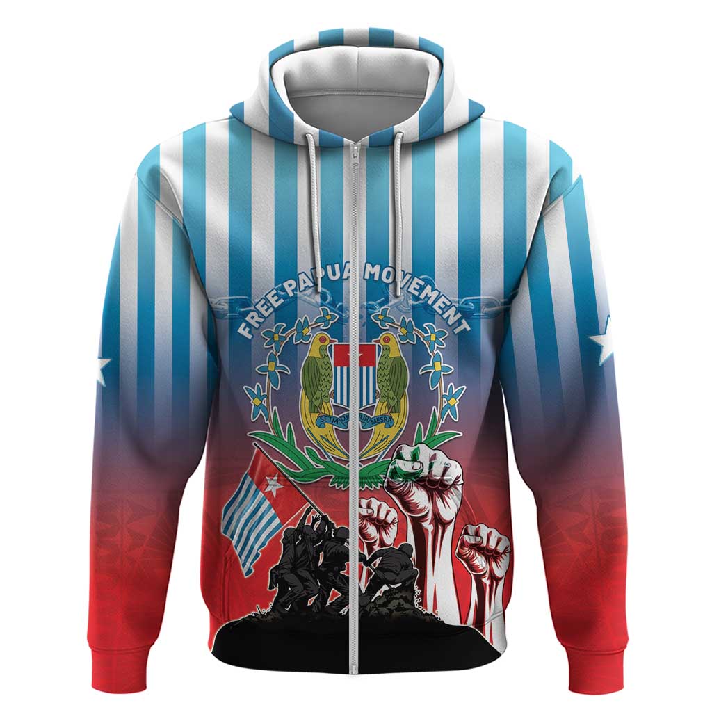 Personalised Free West Papua Hoodie One People One Soul Unique Style LT05 Zip Hoodie Blue - Polynesian Pride