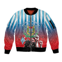 Personalised Free West Papua Sleeve Zip Bomber Jacket One People One Soul Unique Style LT05 Unisex Blue - Polynesian Pride