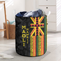 Hawaii Maoli Spirit Laundry Basket Kakau Pattern With Flower Lei LT05 Black - Polynesian Pride