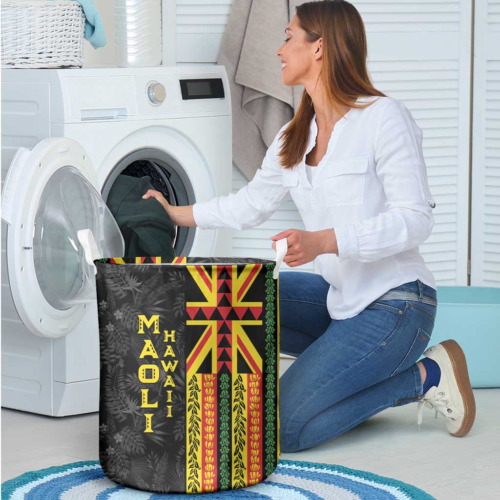 Hawaii Maoli Spirit Laundry Basket Kakau Pattern With Flower Lei LT05 - Polynesian Pride