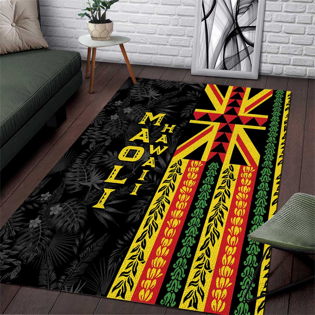 Hawaii Maoli Spirit Area Rug Kakau Pattern With Flower Lei LT05 Black - Polynesian Pride