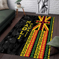 Hawaii Maoli Spirit Area Rug Kakau Pattern With Flower Lei LT05 Black - Polynesian Pride