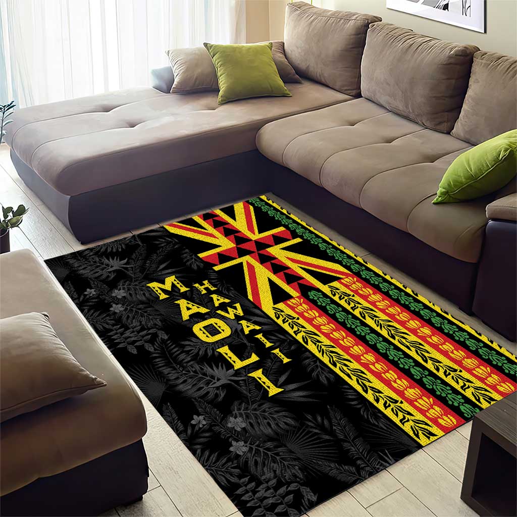 Hawaii Maoli Spirit Area Rug Kakau Pattern With Flower Lei LT05 - Polynesian Pride