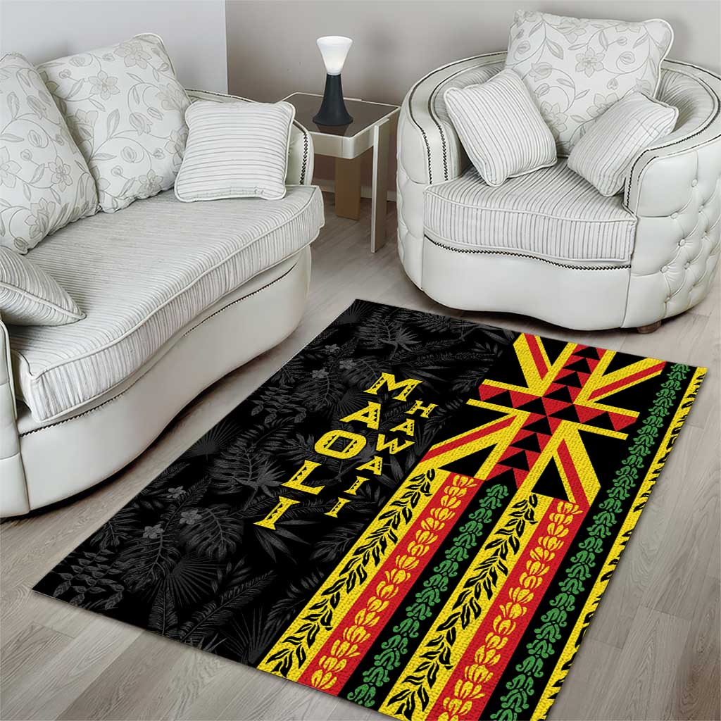 Hawaii Maoli Spirit Area Rug Kakau Pattern With Flower Lei LT05 - Polynesian Pride