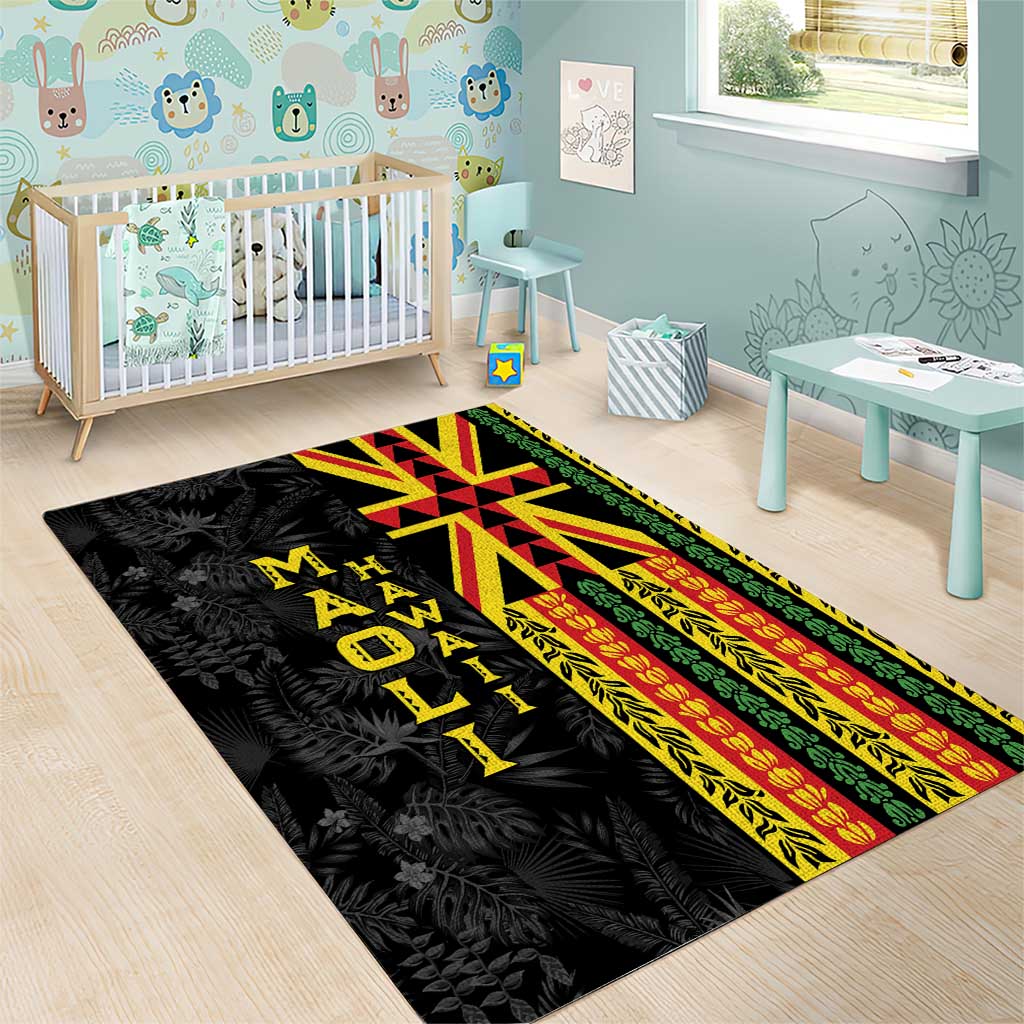 Hawaii Maoli Spirit Area Rug Kakau Pattern With Flower Lei LT05 - Polynesian Pride