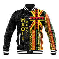 Hawaii Maoli Spirit Baseball Jacket Kakau Pattern With Flower Lei LT05 Unisex Black - Polynesian Pride
